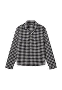Geruit shirt in marineblauw en crème, met een spitse kraag, lange mouwen, twee borstzakken en een knoopsluiting aan de voorkant. Gemaakt van katoen.
