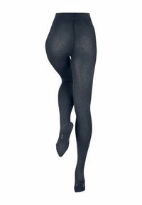 Calze opache grigio scuro con una texture matt, caratterizzate da un design aderente e una punta rinforzata. La vita è larga per comfort e supporto.