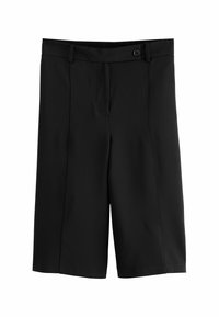 Svarta skräddarsydda shorts med en mjuk textur, med en midjeresår med knappstängning och två framfickor för extra designdetaljer.