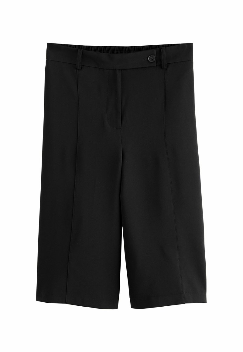 Svarta skräddarsydda shorts med en mjuk textur, med en midjeresår med knappstängning och två framfickor för extra designdetaljer.