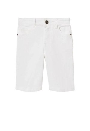 Witte spijkershorts met knoop aan de voorkant, riemlussen en voor- en achterzakken.