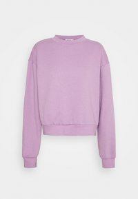 Felpa color lavanda, design corto, realizzata in tessuto morbido. Presenta polsini a costine e collo rotondo a girocollo. Stile semplice, senza decorazioni.