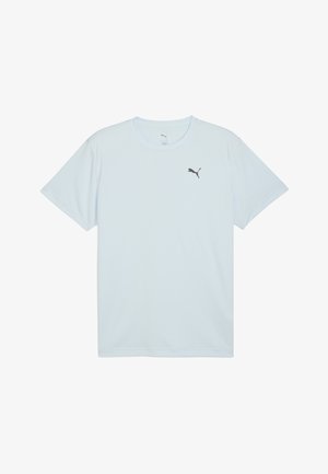Svijetloplavi kratkofil T-shirt od prozračnog materijala, s crnim Puma logom na lijevoj strani prsnog područja. Standardni kroj.