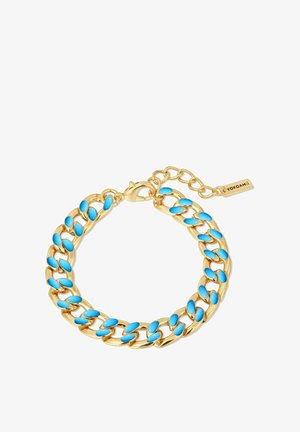 Kuldpruunist metallist käevõru, millel on vahelduvad türkiissinise ovaalsed lingid. Varustatud konksuga ja reguleeritava ahelaga, et saaks kohandada suurust.