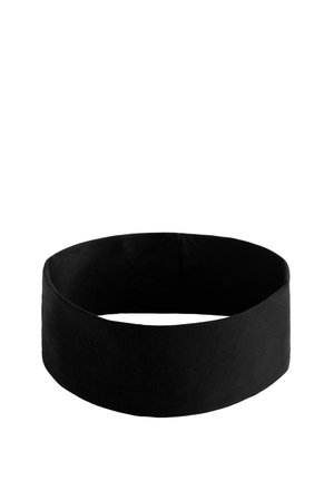 Black fabric headband, smooth texture, wide band design, circular shape, with no visible closures or accents. Suitable for various activities.