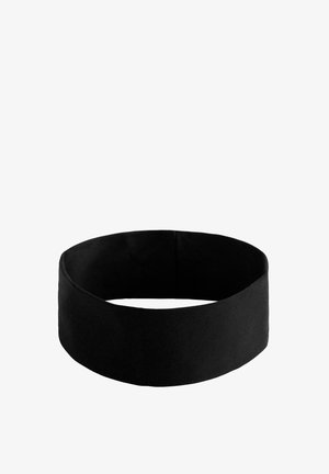Black fabric headband, smooth texture, wide band design, circular shape, with no visible closures or accents. Suitable for various activities.