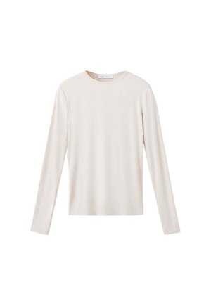 T-shirt blanc uni à manches longues, col rond, coupe régulière, sans motifs ni ornements visibles.