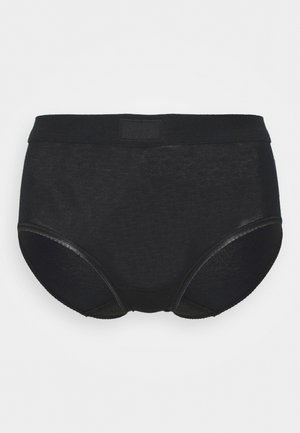 Must mustriba paksu vööd ja kontrastsete äärtega. Valmistatud pehmest, venivast kangast, omab siledat tekstuuri ja ei sisalda nähtavaid mustreid.