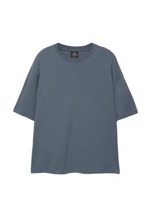 Kortærmet, løstsiddende T-shirt i afdæmpet blågrå bomuld, med rund halsudskæring og minimalistisk design uden mønstre eller detaljer.