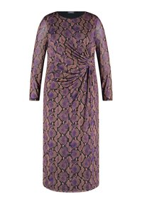 Samoon MIDI MIT SEITLICHER DRAPIERUNG - Freizeitkleid - caramel gemustert