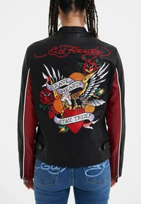 Ed Hardy - WOMENS BRAVE HEARTS STAY TRUE MOTOCROSS - Faux leather jacket - black Thumbnail Image 1