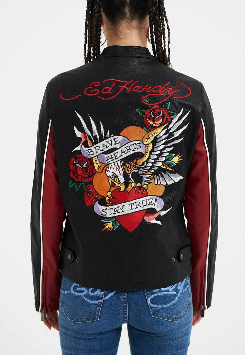 Ed Hardy - WOMENS BRAVE HEARTS STAY TRUE MOTOCROSS - Faux leather jacket - black, Enlarge
