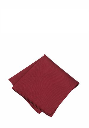 Red textured napkin, square shape, folded. Fabric material with a subtle pattern. No visible branding or additional details.