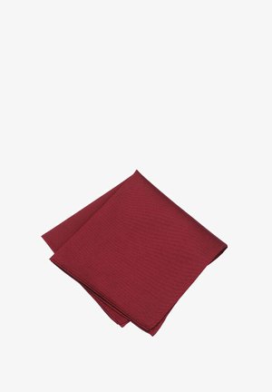 Red textured napkin, square shape, folded. Fabric material with a subtle pattern. No visible branding or additional details.