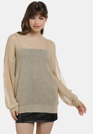 Neu Strickpullover mit Glitzerprint 905458 in Beige//Goldfarben 44//46