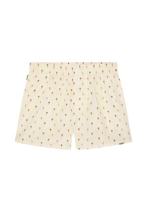 Boxershort in crème stof, met een herhalend patroon van ijsconen in bruin en roze. Elastische tailleband voor comfort.