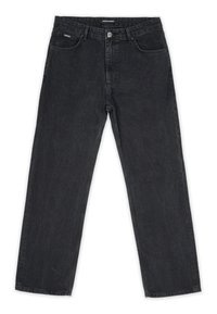 Černé džíny z denimu s rovnými nohavicemi. Mají pět kapes, přední zapínání na knoflík a jemné šicí detaily.