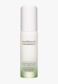 Siero Barrier Boosting in una bottiglia di vetro satinato con un tappo bianco. Presenta un testo dorato in rilievo che passa dal bianco a un verde chiaro alla base.