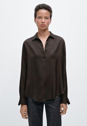 Massimo Dutti FLOWING SATIN LONG SLEEVE - Button-down blouse - dark brown