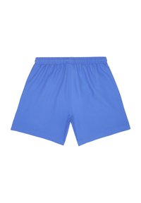 Siniset urheiluhousut, jotka on valmistettu kevyestä kankaasta. Joustava vyötärö, helma polven puoliväliin, sileä pinta ja ei näkyviä kuvioita tai koristeita.