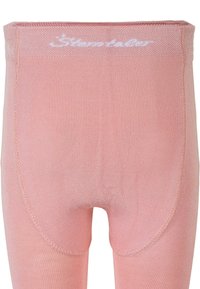 Nahtlose pinke Hochbund-Thermalleggings mit verstärkten Nähten und einem dezenten weißen Markenlogo am Bund.