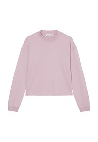 Light pink, long-sleeve cropped sweatshirt with a round neckline and ribbed cuffs, made of soft fabric. Tag inside reads "Marc O'Polo."