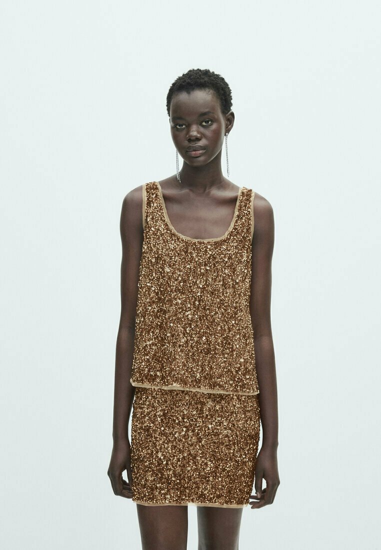 Massimo Dutti STRAPPY SEQUIN Blouse gold coloured/goldcoloured