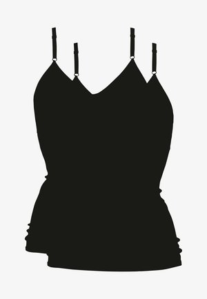 Top nero a spalla sottile con scollatura a V, design aderente e texture arricciata sui lati. Spalline regolabili per personalizzare la taglia.