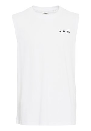 Biela bezrukávová tričko vyrobené z bavlny, s okrúhlym výstrihom a potlačou "A.R.C." v námorníckej farbe na ľavej strane. Jednoduchý a všestranný dizajn.
