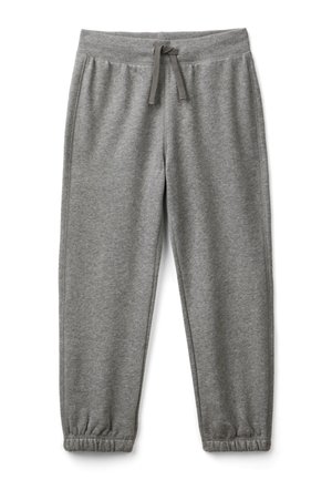 Graue Jogginghosen mit elastischem Bund, verstellbarem Kordelzug, Seitentaschen und elastischen Bündchen an den Knöcheln.