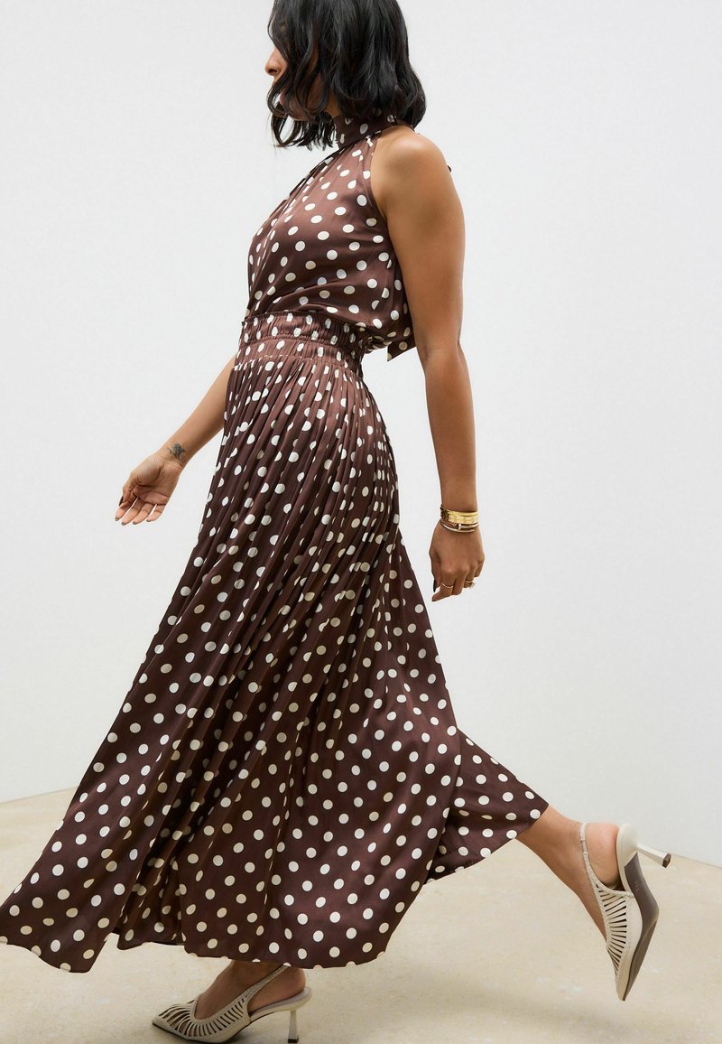 Next GLOSSY SATIN POLKA DOT - Maxi skirt - brown