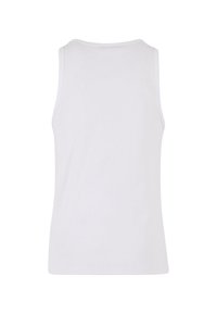 Weißes, ärmelloses Tanktop aus Baumwolle, mit rundem Ausschnitt und glatter, weicher Textur, ohne sichtbare Logos oder Muster.