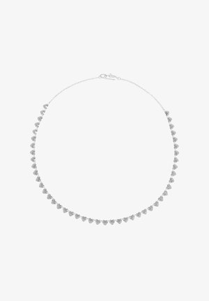 Collier en argent avec une série de petits maillons en forme de cœur, reliés par une chaîne fine, avec un fermoir à homard.