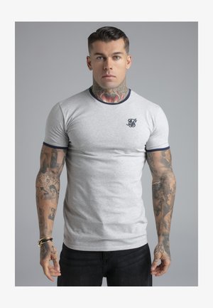 SIKSILK, RINGER - Nyomott mintás póló - grey marl,navy