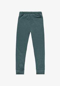 Groene sweatpants met een elastische tailleband, taps toelopende benen, een klein achterzakje en ribgebreide boorden. Gemaakt van zacht, rekbaar materiaal.