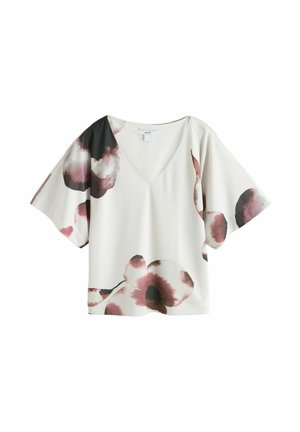 Next, SHORT SLEEVED V-NECK TOP - Bluse - ecru port floral