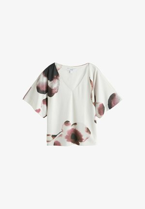 Next, SHORT SLEEVED V-NECK TOP - Bluse - ecru port floral