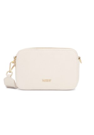 Ristkülikukujuline beež poolkuu õlakott kuldse tõmblukuga, reguleeritava rihma ja väikese "kazar" logoga ees keskel.