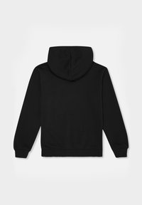 Sudadera negra con capucha, que cuenta con un bolsillo canguro en el frente, puños y dobladillo acanalados, y capucha con cordón ajustable. Fabricada en tejido suave y duradero.