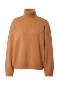 Kamelbunter Rollkragenpullover mit strukturiertem Bündchen, Übergröße, abgesenkten Schultern sowie breitem geripptem Saum und Bündchen.