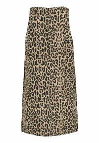 Jupe longueur genou avec motif léopard beige et noir, coupe droite et taille haute.