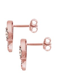 Ohrringe aus Roségold mit runden klaren Kristallen, elegantem, glattem Design und sicheren Schmetterlingsverschlüssen. Strukturelle Akzente auf der Fassung.