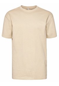 Beige puuvillane t-särk ümarate kraede ja lühikeste varrukatega. Omab sirget lõiget ja siledat tekstuuri, tagaküljel on silt.