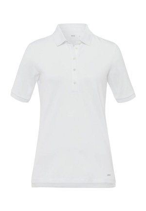 Biała koszulka polo z krótkim rękawem, z zapięciem na guziki i kołnierzykiem. Wykonana z miękkiego materiału o gładkiej fakturze, z subtelnym akcentem marki na dole.