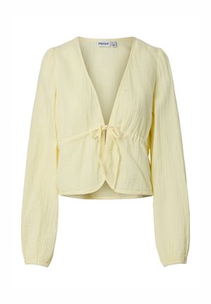 Pieces, PCSASTINA LS V-NECK TIE TOP - Bluza - french vanilla