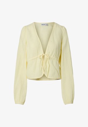 Pieces, PCSASTINA LS V-NECK TIE TOP - Bluza - french vanilla