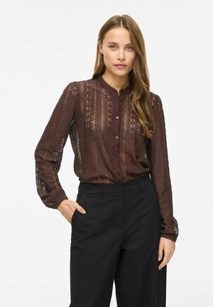 VILA, SHIRT VICHIKKA LACE - Риза с копчета - coffee bean