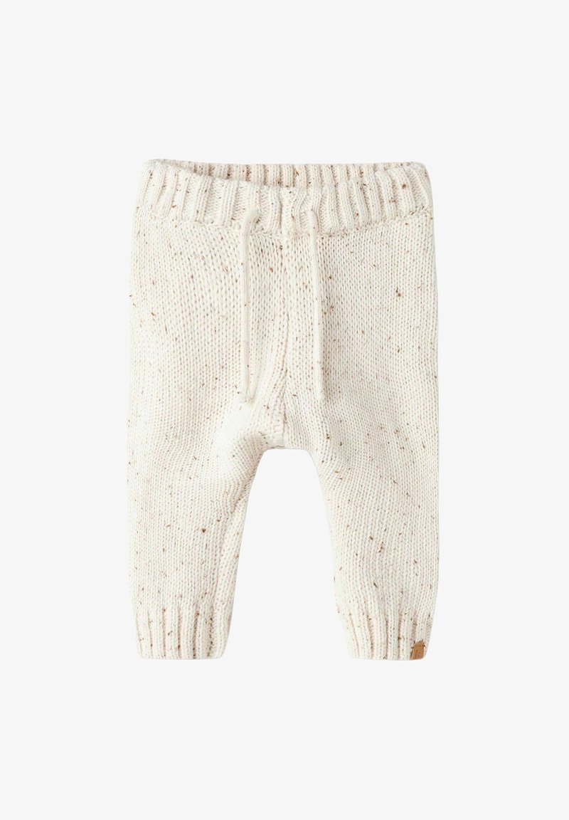 Organiskas krēmkrāsas adītas bikses ar smalkiem plankumu rakstiem, elastīga josta, aukla un ribota apakšā. Mīksta tekstūra un sašaurināta forma.