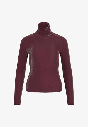 Bordeaux coltrui met lange mouwen, gemaakt van textuurmateriaal met subtiele glans. Fitted ontwerp met een hoge nek.