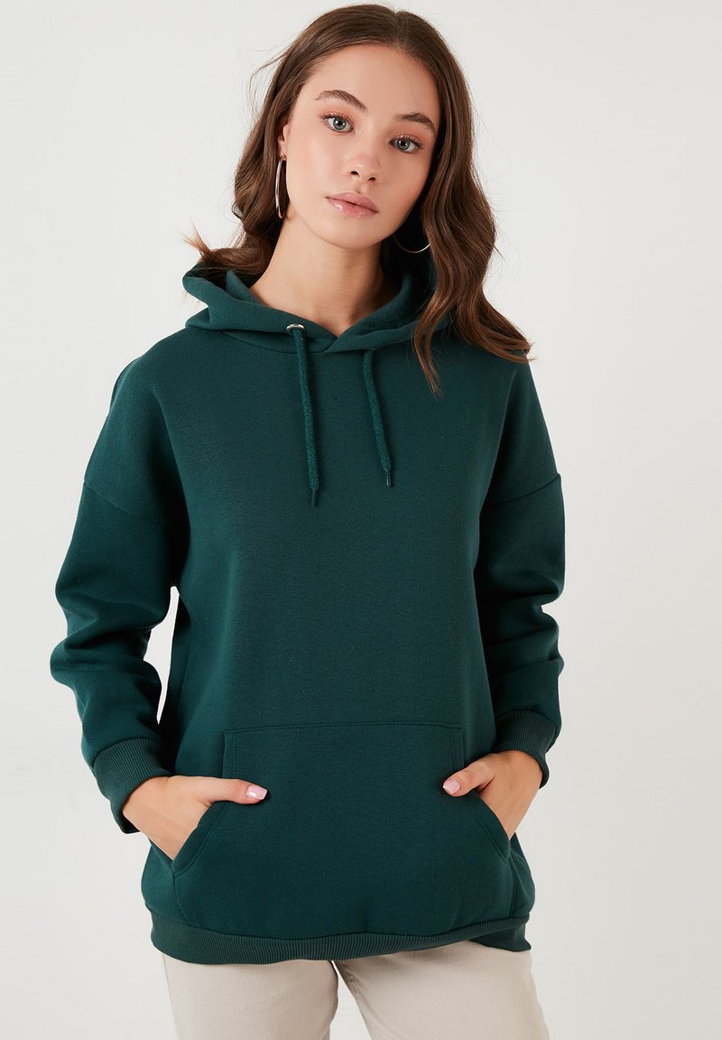 LELA Mikina s kapucňou - dark green melange